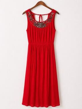 AGB Red Beaded Embellished Maxi Dress Small Boho Festival Evening Gown